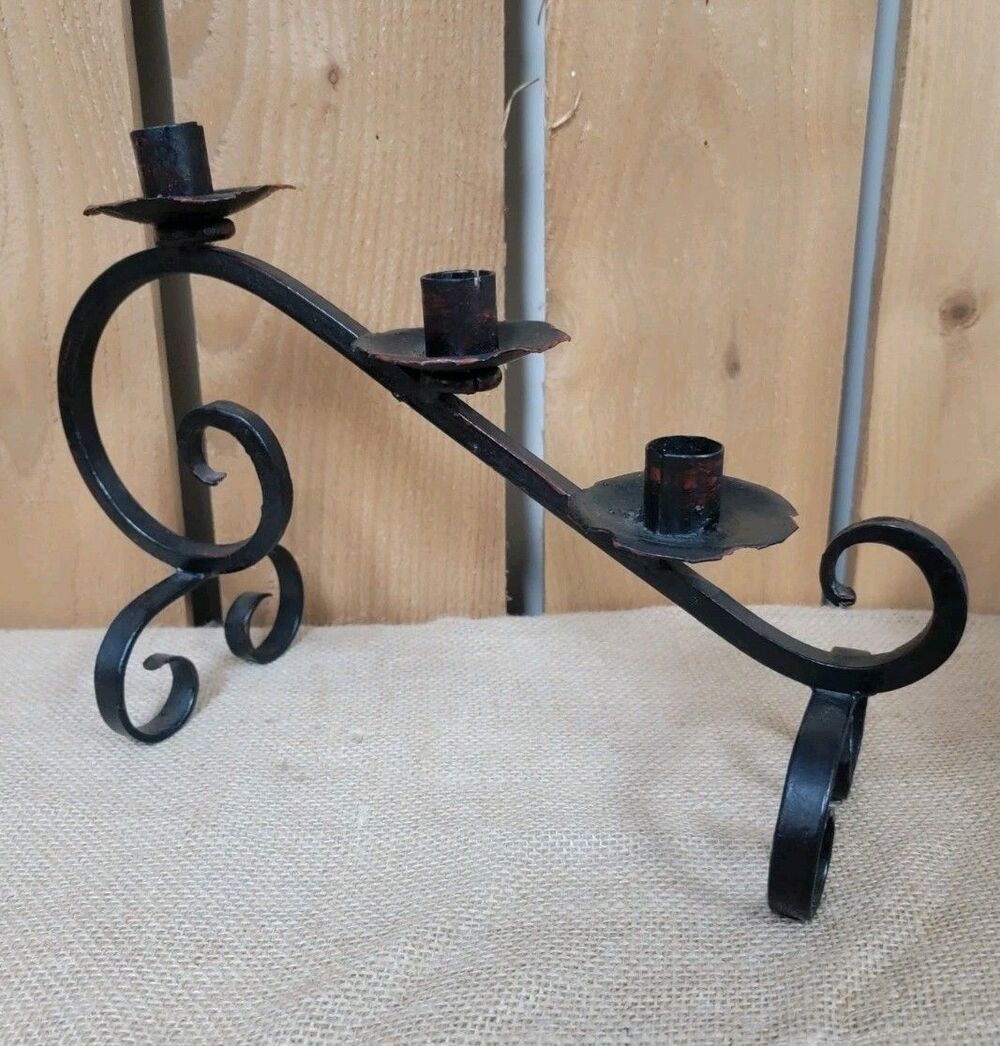 Vintage German Handcrafted Tiered Iron Candlestick